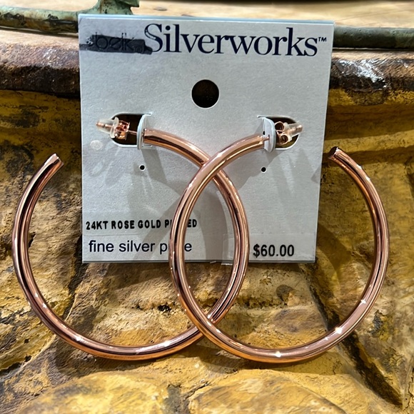 24kt rose gold plated large hoop earrings fine silver plated J29 - Picture 1 of 3